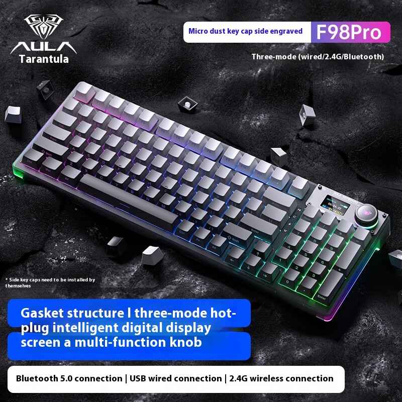 Wolf Spider F98pro With Screen Three-mode Keyboard Wireless Bluetooth Wired Eating Chicken Gaming Computer Notebook