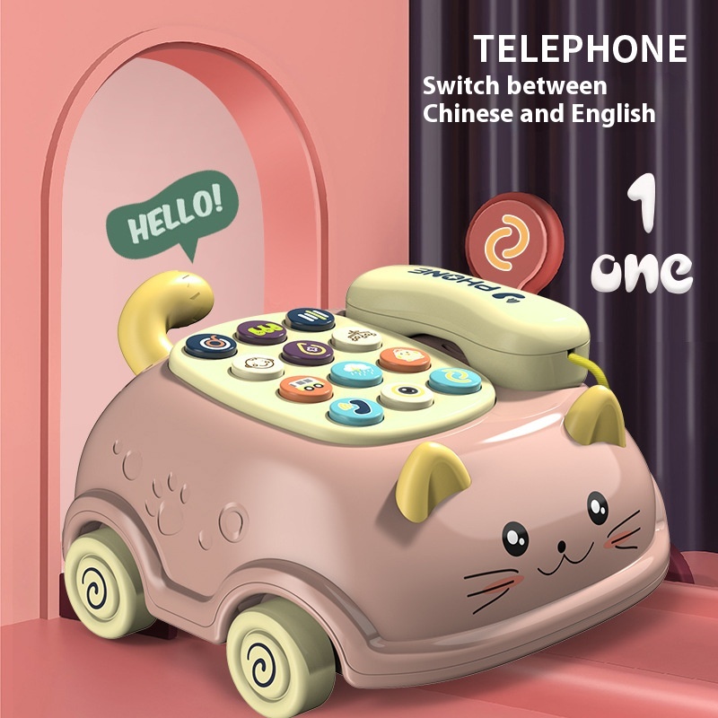Children's Multifunctional Boys And Girls Chinese And English Bilingual Simulation Telephone Story Machine Cat Baby Mobile Phone Educational Toy
