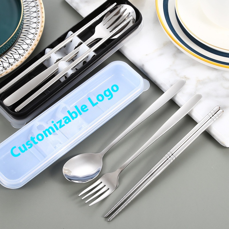 304 Stainless Steel Tableware Portable Set Spoon Fork Chopsticks Three-piece Set Advertising Event Gift Production