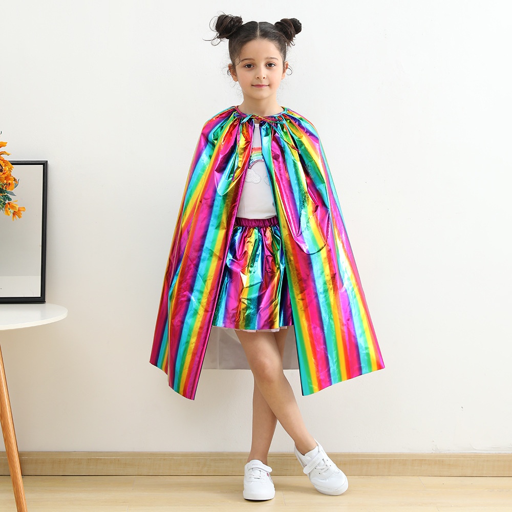 Halloween Children's Clothing Rainbow Children's Cloak For Men And Women To Send Crown Tiara Cospaly Princess Cloak Party Costume