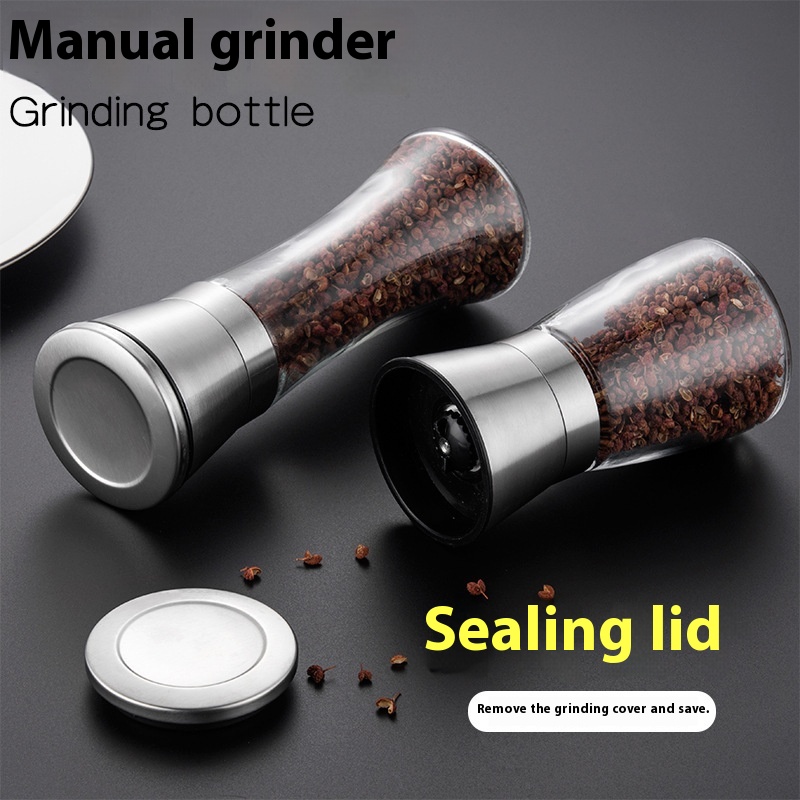 Manual Grinding Bottle304 Stainless Steel Home Kitchen Black Pepper Grinder B B Q Glass Portable Seasoning Bottle
