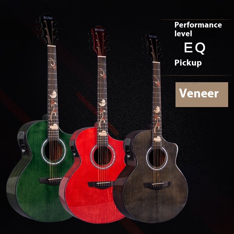 Single Board Guitar41 Inch Bright Folk Acoustic Guitar Beginner Singletrument E Q Electric Box Guitar Guitar