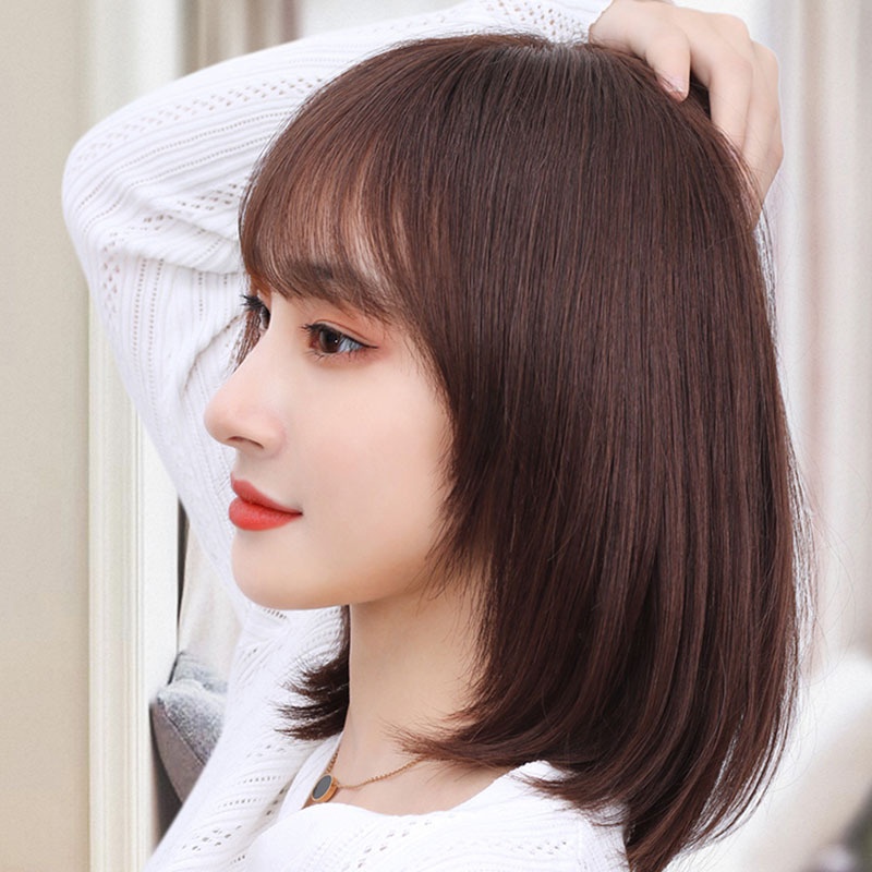 Wig Head Cover For Women With Long Hair, Full Real Hair, Medium Long Hair, Real Hair, Clavicle Hair Wig Set