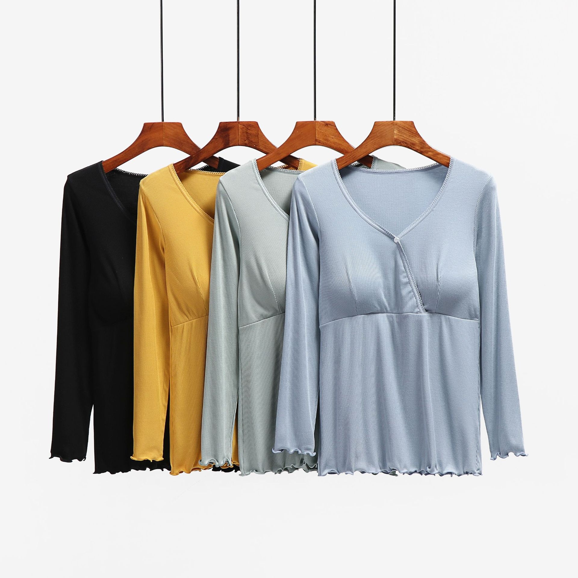 Ready Stock Pregnant Women Postpartum Cross-feeding Long-sleeved Nursing Clothes Thin Confinement Clothes Home Clothes Summer