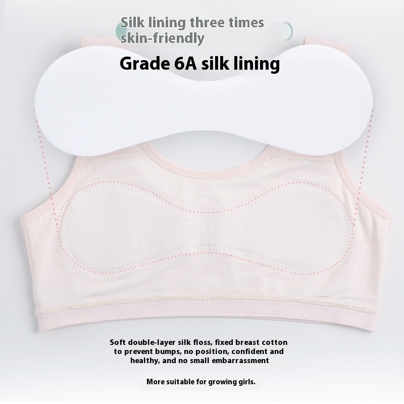 Little Bear Rourou Silk Underwear Developmental Girls Nude Ammonia Small Vest Student Anti- Bump Girl Bra