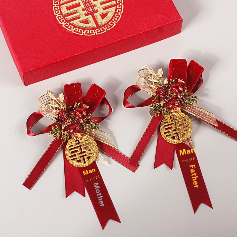 Chinese Style Bride And Groom Wedding Corsage Father And Mother Groomsmen Bridesmaid Corsage Wrist Flower Wedding Supplies