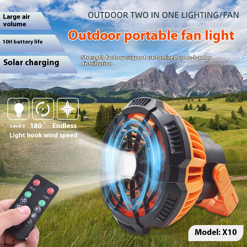 X10 Remote Control Outdoor Fan Light Usb Charging Lighting Student Tent Fan Portable Camping Fan