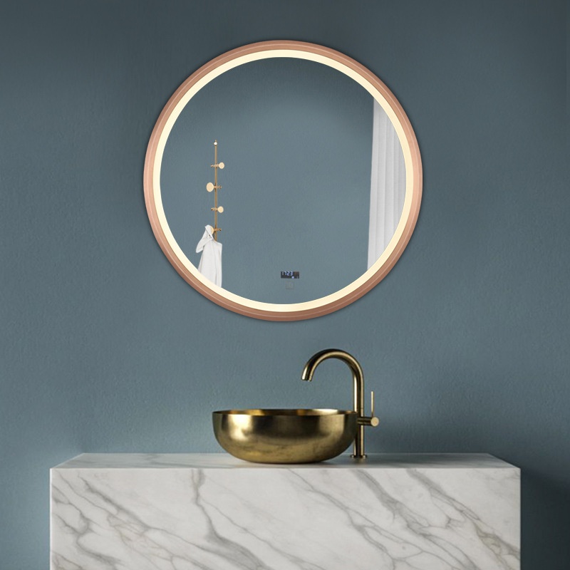 Hotel Bathroom Mirror Defogger With Light Touch Empty Led Bathroom Light Mirror Wall Hanging Aluminum Frame Bathroom Mirror Round Dressing