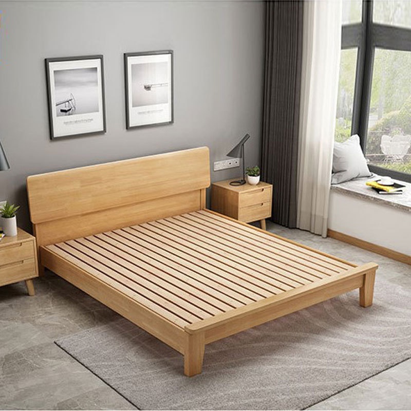 Modern Simple Solid Wood Bed1.8 Meters Solid Wood1.5 Bed Frame Bedroom Double Bed1.2 Single Economical Nordic Bed