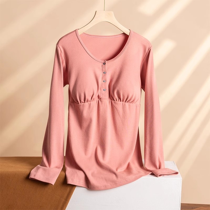 Pure Cotton Plus Size Postpartum Clothes Maternity Clothes Front Button Long-sleeved Tops Home Clothes Pajamas S
