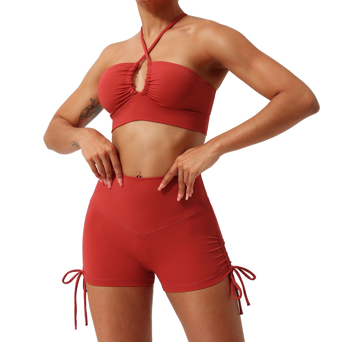 Nude Quick-drying Yoga Suit Hollow Thin Strap Beautiful Back Fitness Clothes Drawstring Hip-lifting Sports Three-quarter Pants