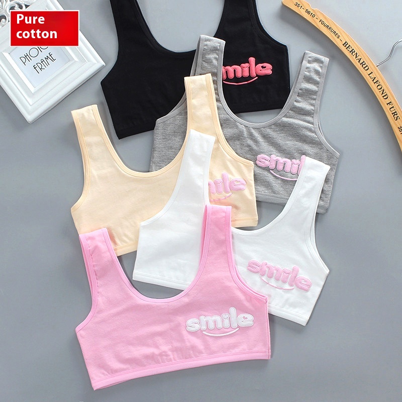 Girls Bra7-14 Years Old Children's Development Period Small Vest Underwear Double-layer Sling Pure Cotton Foreign Trade Junior High School Girls