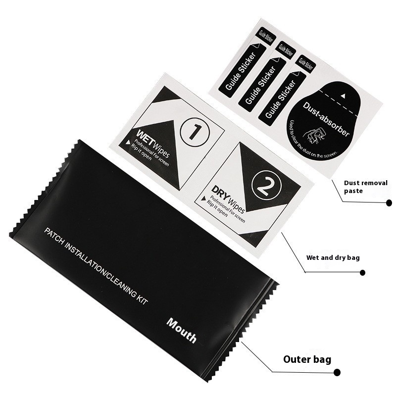 Tempered Film Film Auxiliary Tools Black English Wet And Dry Two-piece Set Accessories Package Mobile Phone Screen Cleaning Set