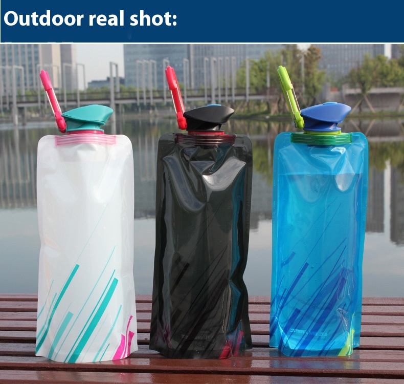 Outdoor Cycling Sports Water Bottle Mountaineering Portable Water Cup P E Plastic Folding Water Bag Gift Promotional Water Storage Bag