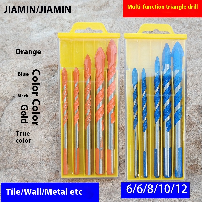Jiamin Hand Electric Drill Table Hardware Tools Cement Wall Ceramic Tile Hole Opener Alloy Triangle Drill Bit Five-piece Set