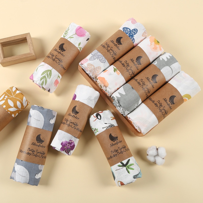 Musli Double Layer Plaid Gauze Swaddling Towel Baby Bath Towel Soft Cartoon Printed Swaddle Towel Stroller Towel On Behalf Of