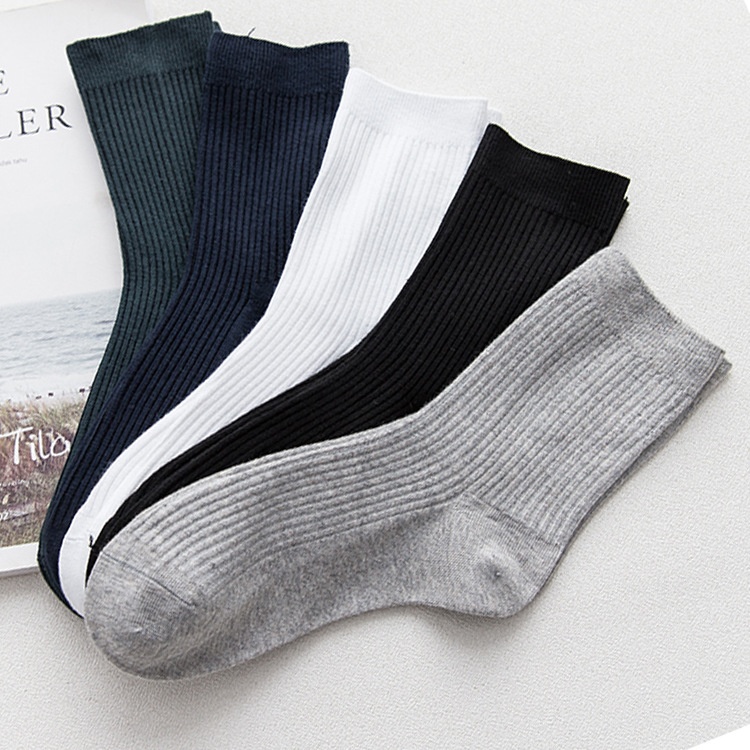 Socks Men's Autumn And Winter Mid-calf Socks Pure Cotton Business Men's Socks Solid Color Striped Stockings Double-needle Cotton Socks