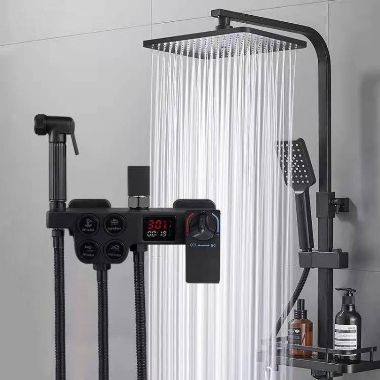 Bathroom Household Black Paint Constant Temperature Digital Display Shower Set Full Copper Body Shower Booster Nozzle