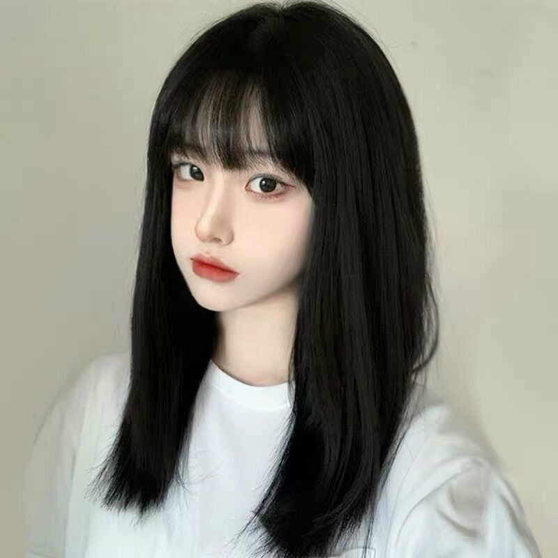 Fashionable Women Can Have Slanted Bangs, Face-shaping, Temperament, Long Straight Hair, B O B O Wig, Medium-length Straight Hair Wig