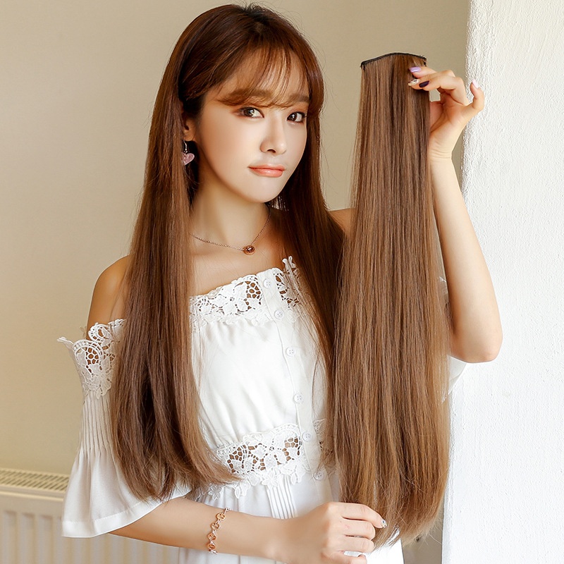 Wig Long Straight Hair Two-card Three-piece Hair Extensions Invisible Thickened Straight Hair Wig Female Hair Extensions In Stock