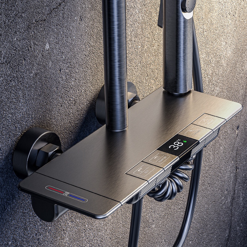 Full Copper Body Piano Button Digital Display Constant Temperature Shower Set Home Smart Digital Display Booster Shower Set