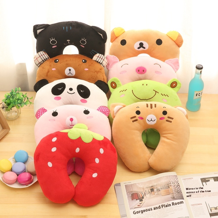 Cartoon Plush U-shaped Pillow Creative Cervical Neck Support Pillow Advertising Gift Promotional Nap Travel Pillow