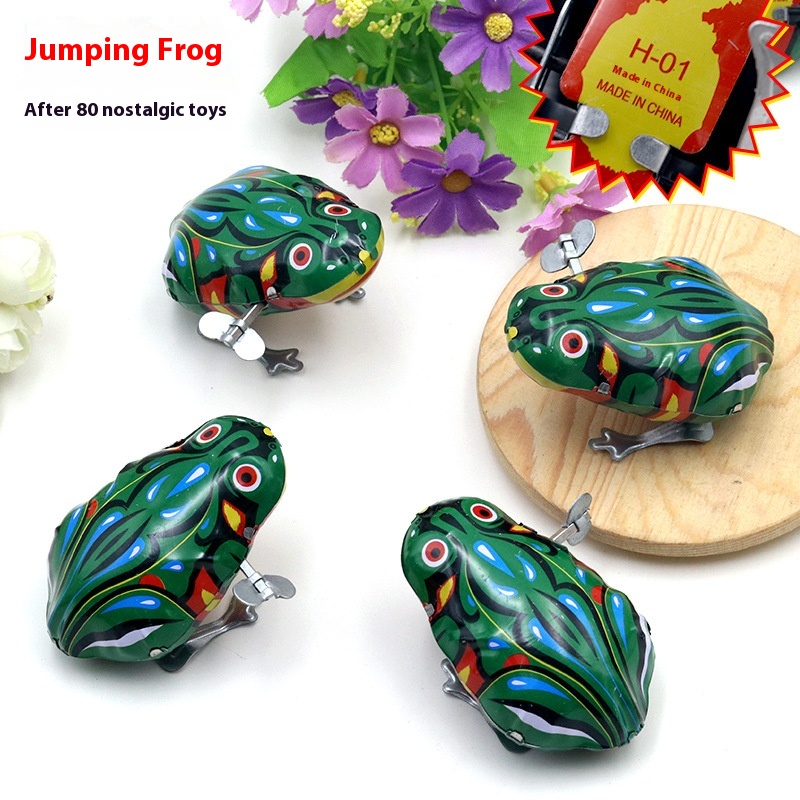 H-01 Tin Frog Nostalgic Clockwork Toy Baby Wind Up Tin Frog Classic Street Stall Toy Batch