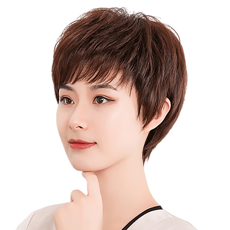 Wig For Women With Short Hair, Textured Style, Mother's Short Curly Hair, Middle-aged And Elderly People's Real Hair Wigs, Women's Full Real Hair Wig Headgear