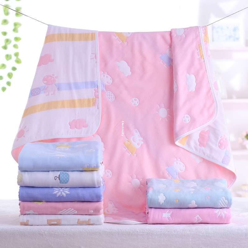 Pure Cotton Gauze Bath Towel Printed High-density Four-layer Cartoon Wide Edge Children's Quilt Baby Hug Quilt Blanket Children's Towel Quilt