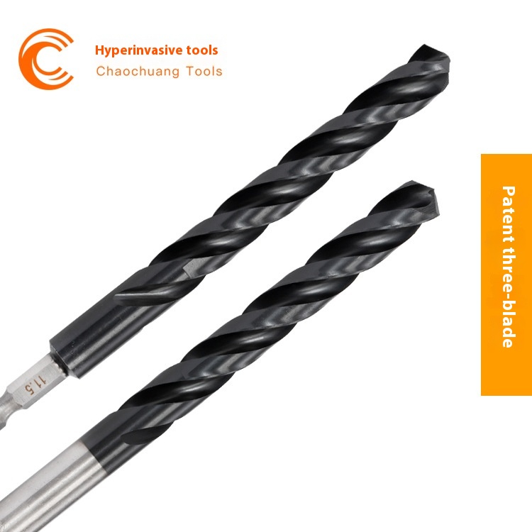 High-speed Steel Stainless Steel Straight Shank Cobalt-containing Twist Drill Bit Patented Three-edge Deep Hole Drill Fully Ground Drill Bit