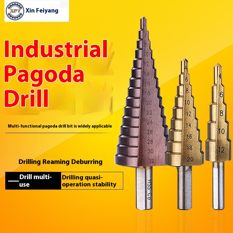 M35 Cobalt-containing Stainless Steel Pagoda Drill Triangular Hexagonal Straight Flute Spiral Flute Step Drill Containing C O Pagoda Drill Bit