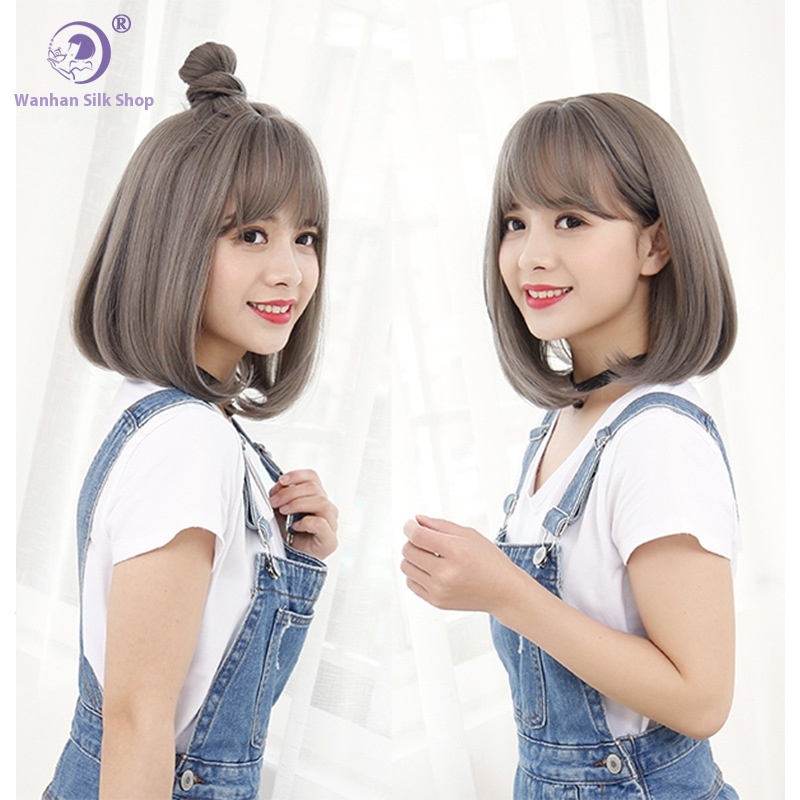 Korean Style Short Hair Bob Wig Women's Wig Set Air Bangs Bobo Multi-color Optional Wig Short Hair