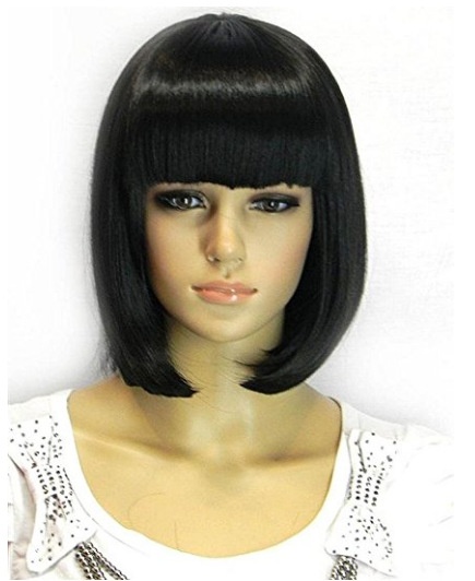 Fashionable Wig For Women With Short Straight Hair, Bangs And Bob Wigs Chemical Fiber High Temperature Silk Fake Headgear