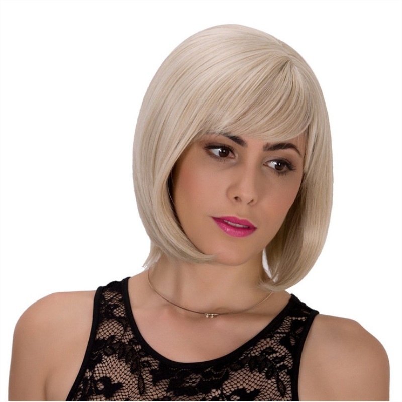 Foreign Trade European And American Wigs For Women With Short Hair, Light Golden Bobo Head, Bangs, Short Hair, Fluffy Natural Chemical Fiber Wig Headgear