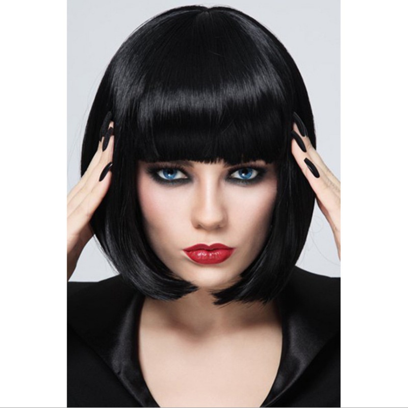 Wig For Women European And American Fashion Short Straight Hair With Bangs B O B O Hairstyle Natural Color Chemical Fiber Headgear Ready For Shipping