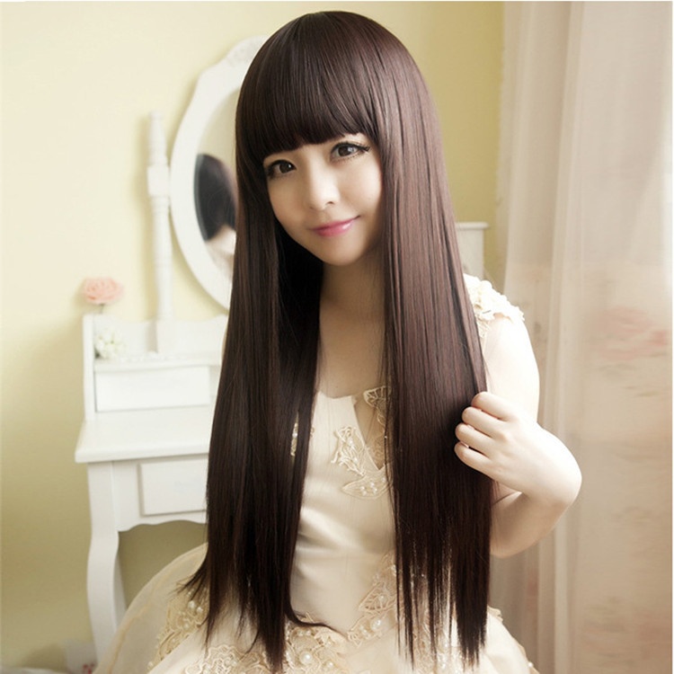 Korean Version Of Wig For Women With Bangs And Long Hair Wig For Women With Fluffy Temperament, Long Straight Hair Wig Wig Headgear In Stock