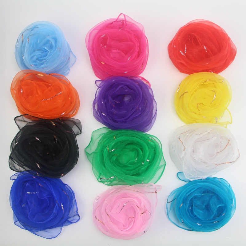 Kindergarten Performance Dance Performance Small Silk Scarf Small Square Scarf Bright Silk Solid Color Gauze Scarf Z K001