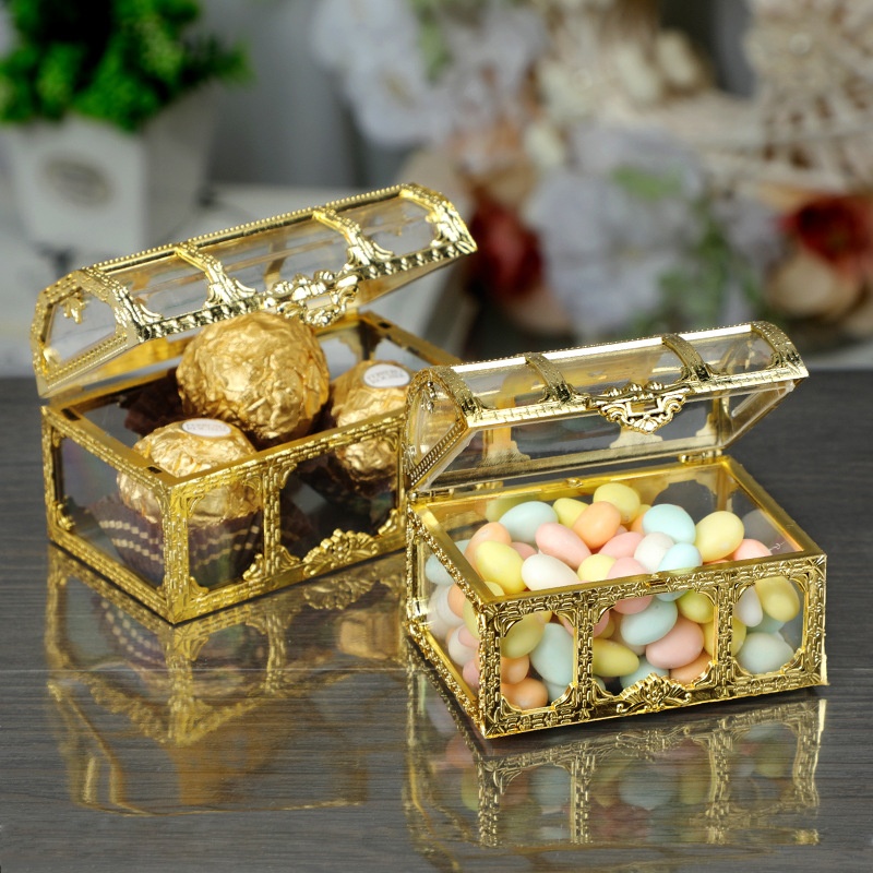 European Mini Treasure Box P S Plastic Wedding Candy Box Golden Gift Box Baby Return Gift Wedding Creative Gift Storage Box