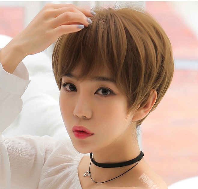 Cute And Handsome Wig Girls Short Straight Hair Short Hair Wig Black Brown Light Brown Personalized Male Hair Full Head Cover