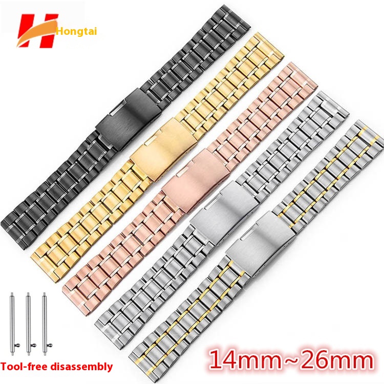 1416192123-26mm Flat Elbow Five Bead Solid Meter Watch With Stainless Steel Metal Strap