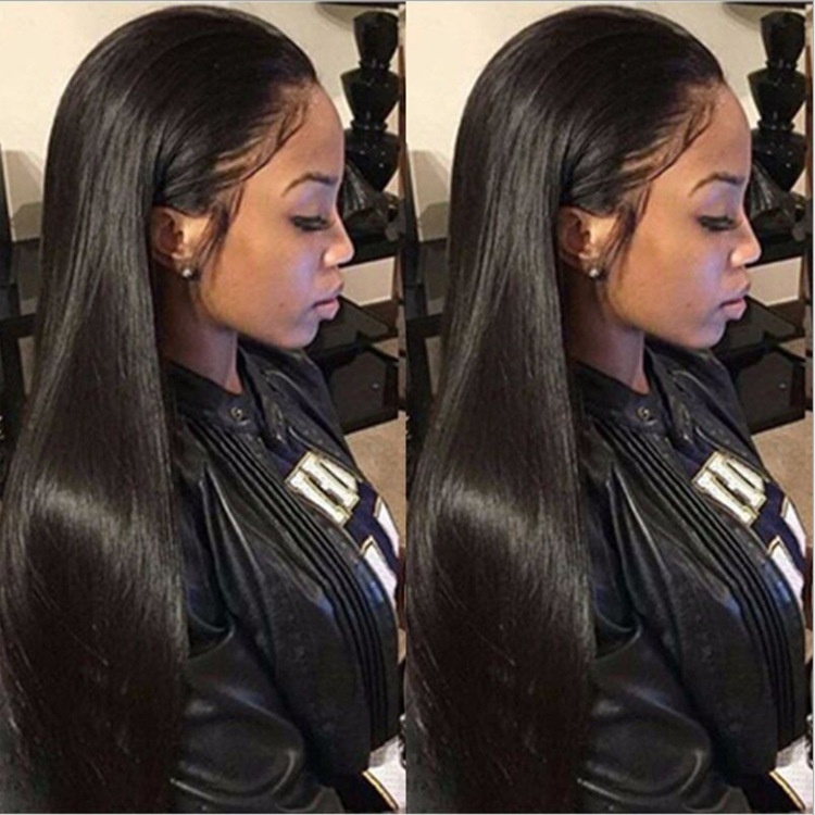 African Women's Wig With Middle Part Bangs And Front Lace Wig For Women With Black Long Straight Hair Chemical Fiber Headgear