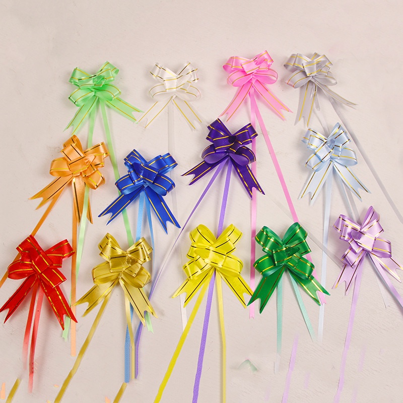 12mm Small Gold-rimmed Hand-pull Flower Wedding Decoration Gift Tied Flower Drawing Flower Ribbon Bow Pull Flower