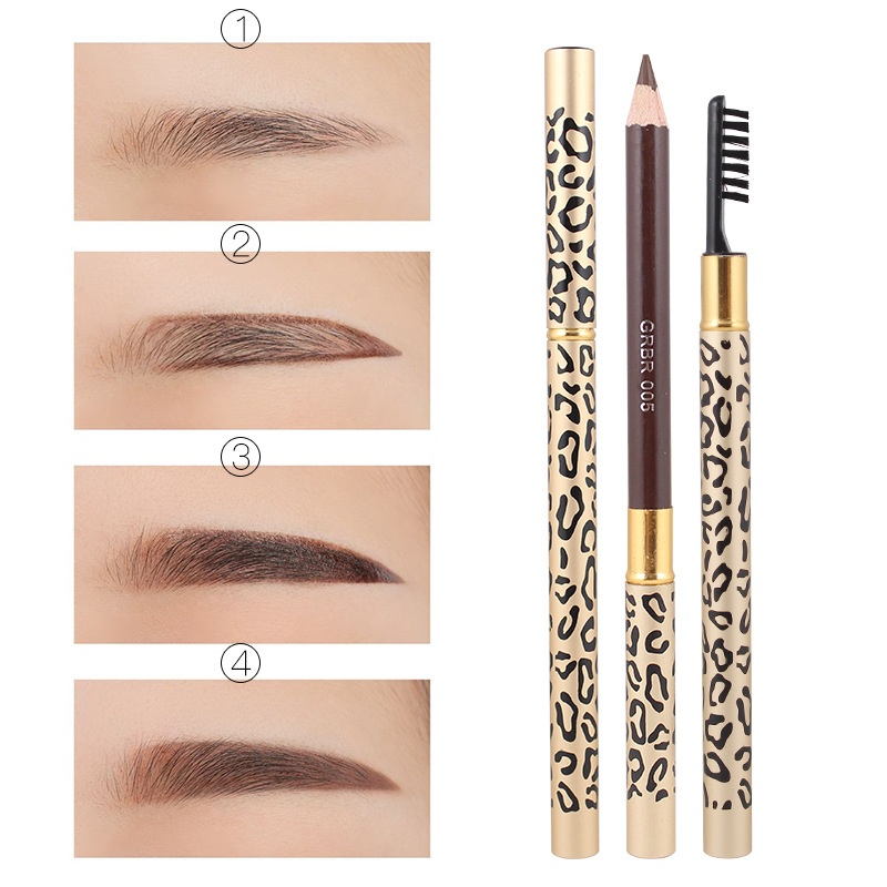 5-color Leopard Print Eyebrow Pencil, Double-ended, Waterproof, Sweat-proof, Non-fading, Non-fading, Natural Beginner Hard-core Eyebrow Pencil Makeup