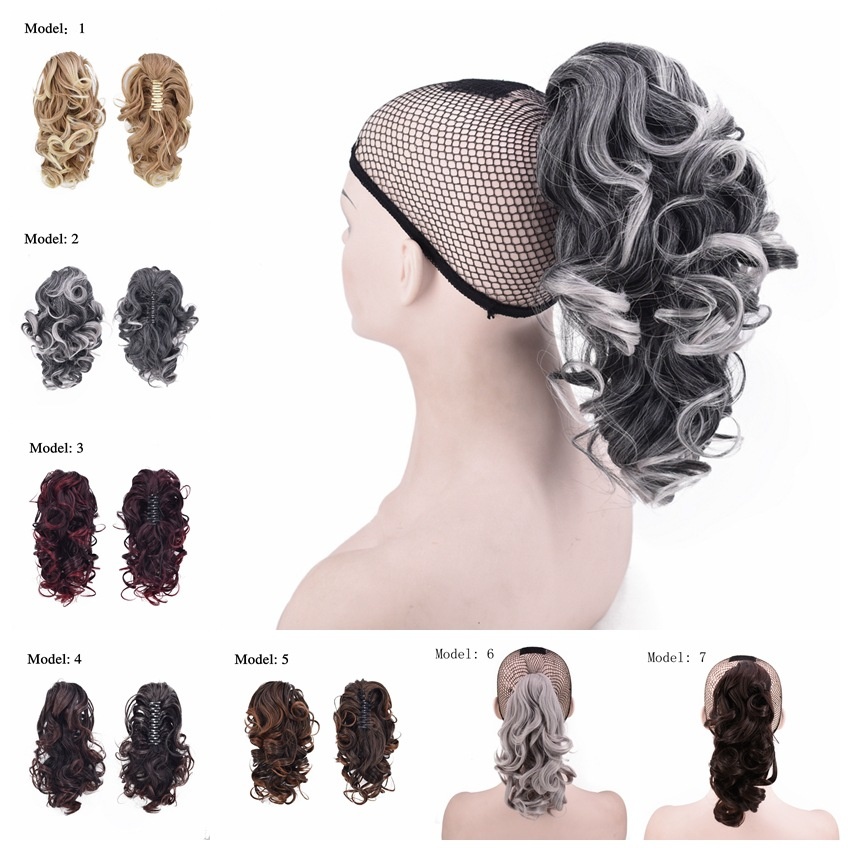 Foreign Trade European And American Style Claw Clip Ponytail Wig For Women With Curly Hair, Pear Blossom Curl Tiger Clip, Gradient Short, Medium And Long Claw Clip Ponytail