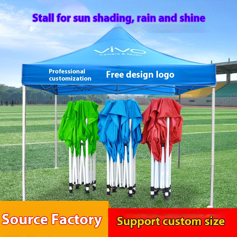 Advertising Tent Sky Blue Street Stall Awning P V C Iron Frame Tent Black Frame Blue And White Frame Outdoor Folding Printing