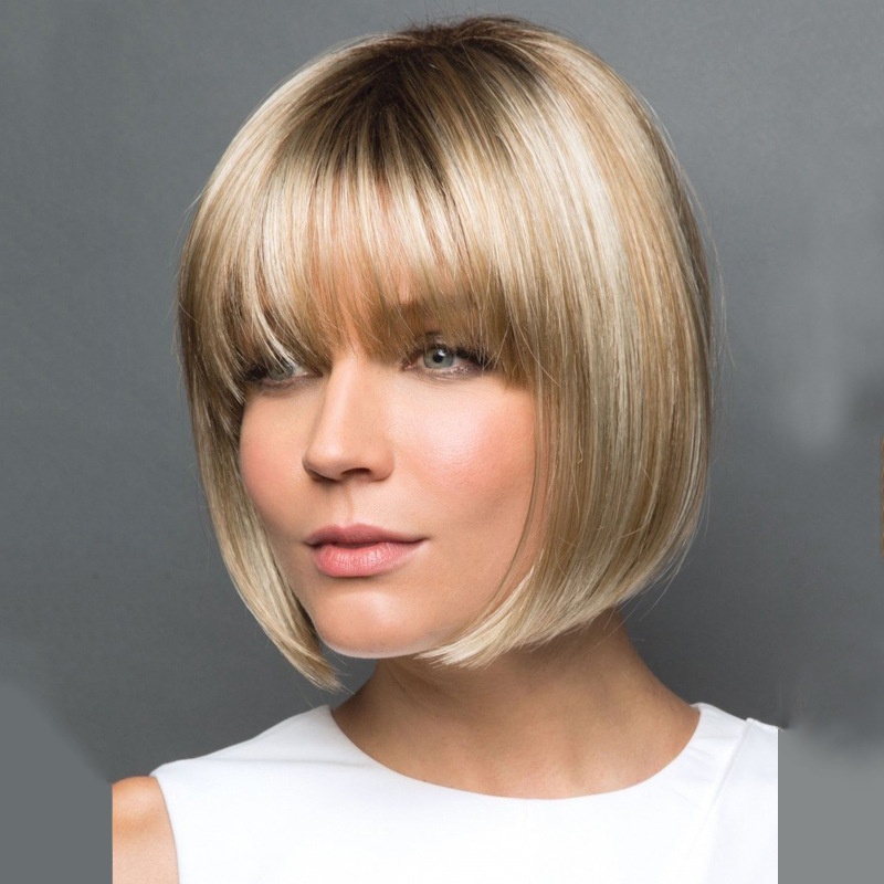 European And American Fashion Wigs For Women Beige Short Straight Hair Bob Headgear Chemical Fiber Hair Foreign Trades