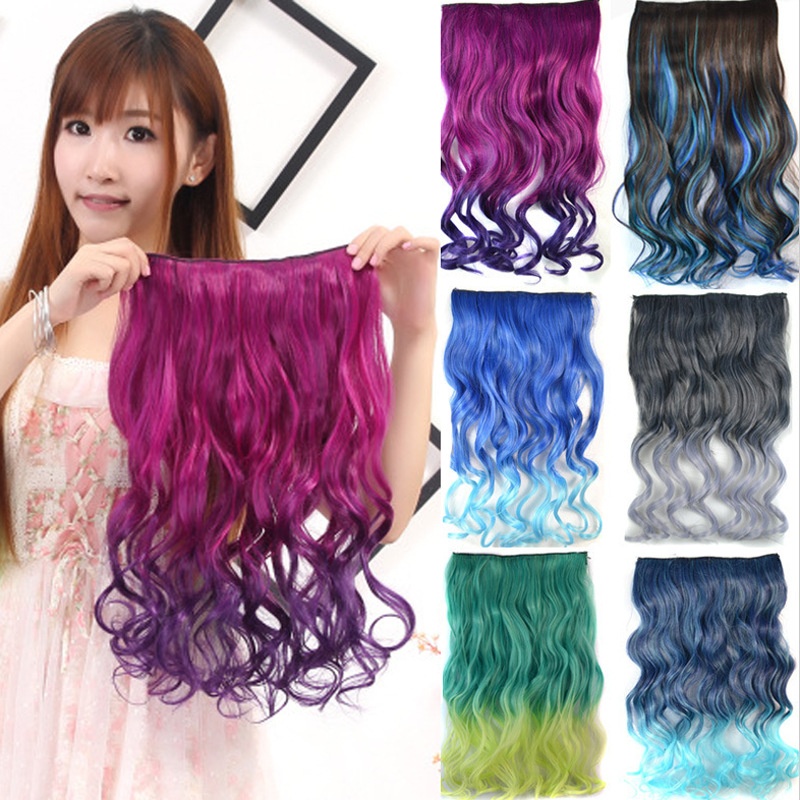 Clip-in Wig For Women With One-piece Hair Extensions, Colorful Gradient Five-clip Wig, Large Wavy Long Curly Hair