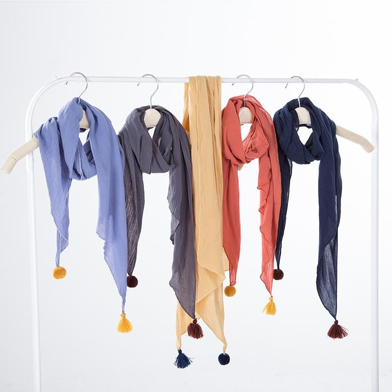 Children's Scarf Autumn And Winter Style For Boys And Girls Solid Color Ball Cotton And Linen Scarf Baby Scarf Tassel Scarf