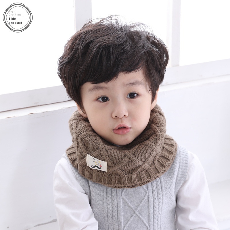 Autumn And Winter Children's Scarf W B2 Rhombus Beard Small Label Children's Knitted Wool Baby Scarf Neck Cover