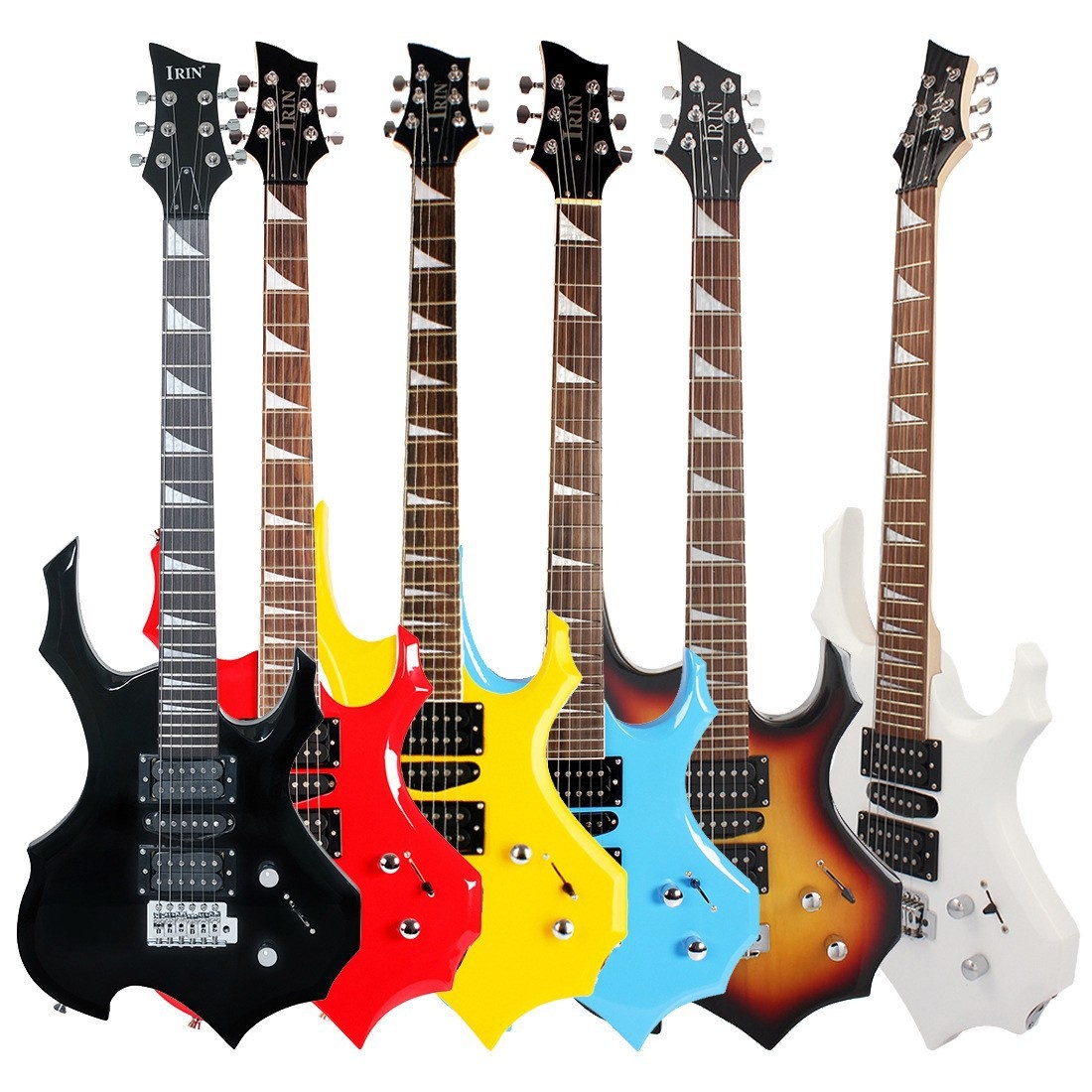 I R I N Music Electric Guitar Flame Electric Guitar24-fret Rosewood Beginner Student Professional Plucked Guitar Set